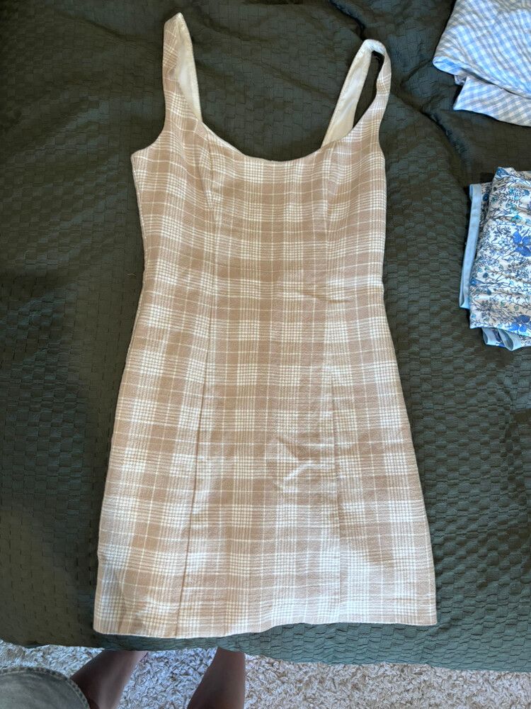 Kookai Beige Plaid Mini Dress