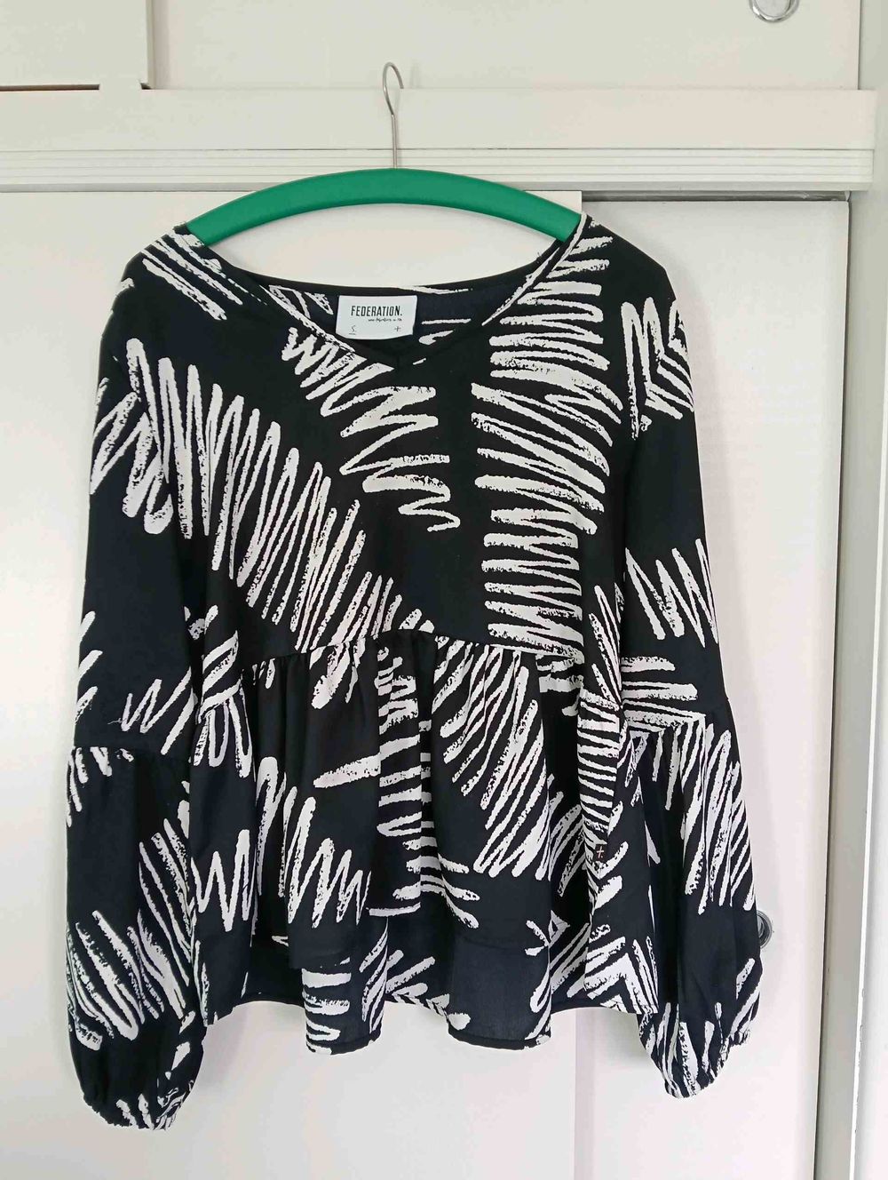Federation Black And White Abstract Print Blouse