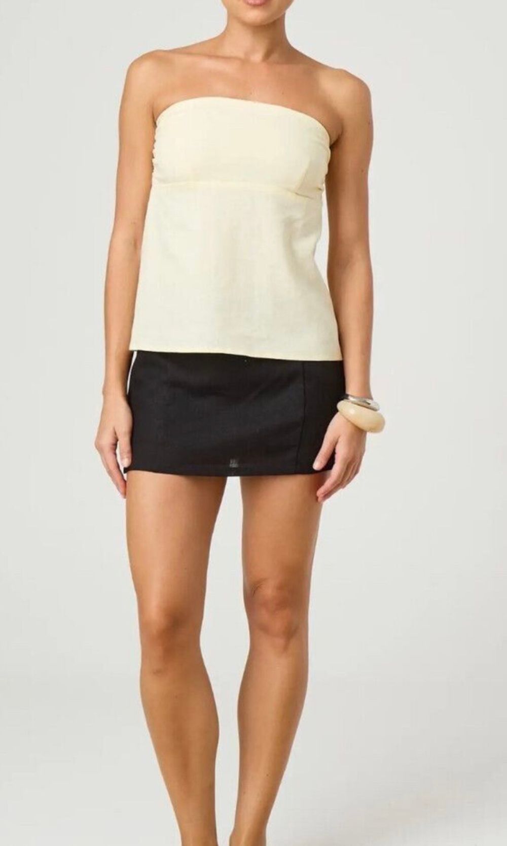 linen Yellow Glassons strapless tie in the back top