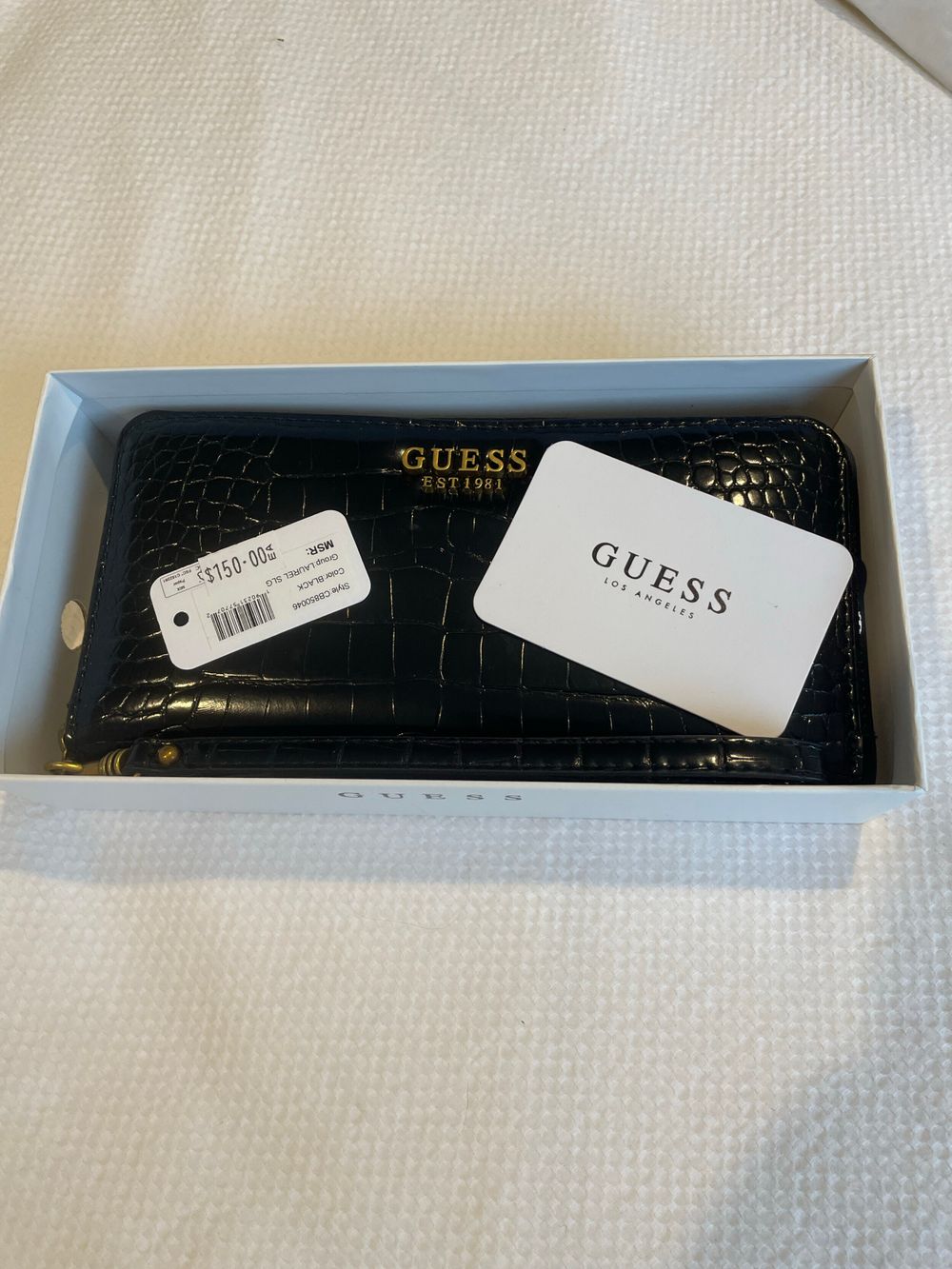 Guess Black Croco Embossed Wristlet