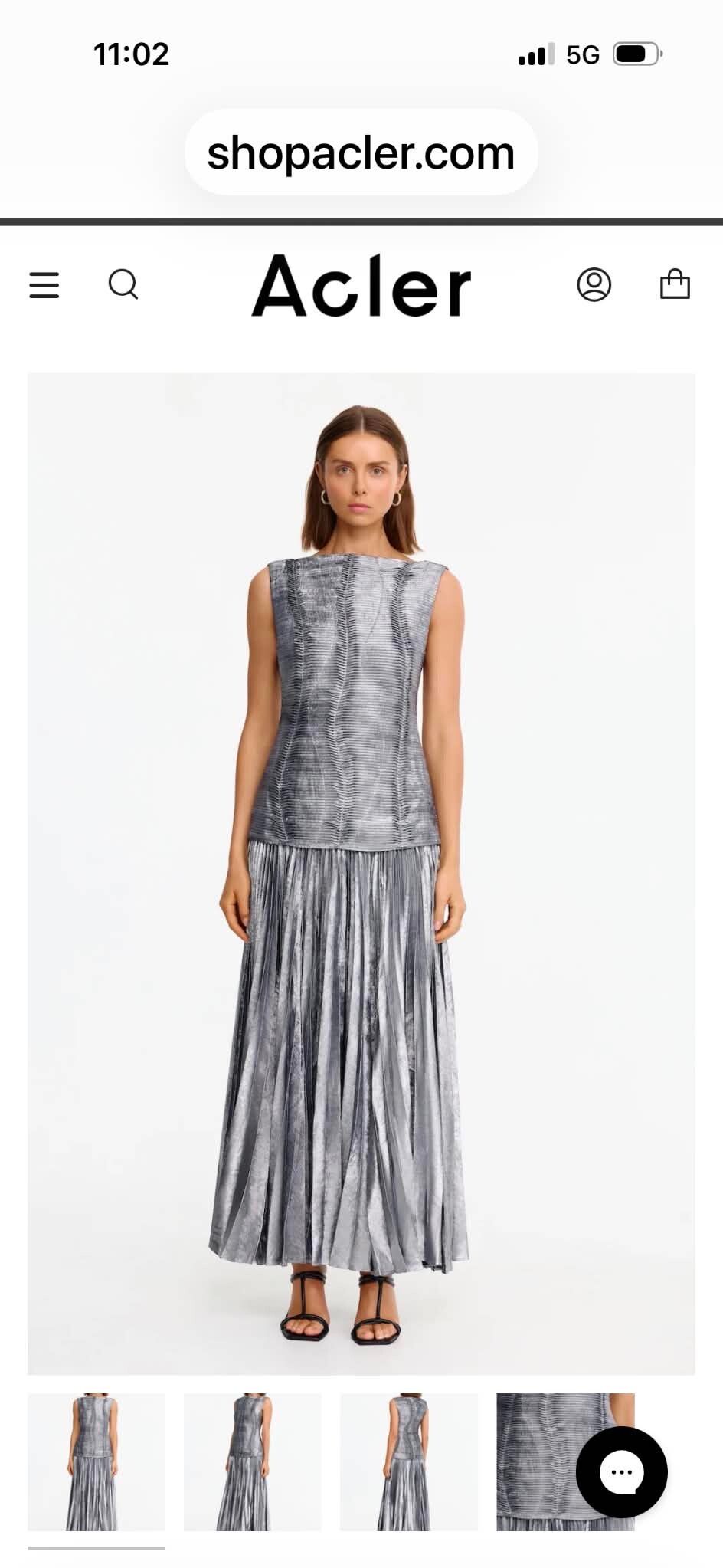 Acler Silver Metallic Pleated Maxi Dress