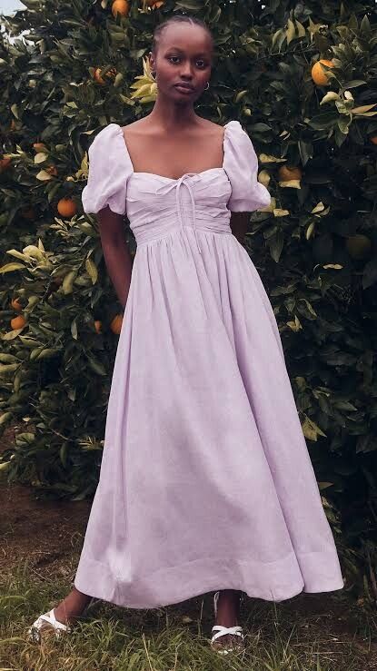 knee length dresses for ladies Kelly Linen Dress in Lilac main image 0