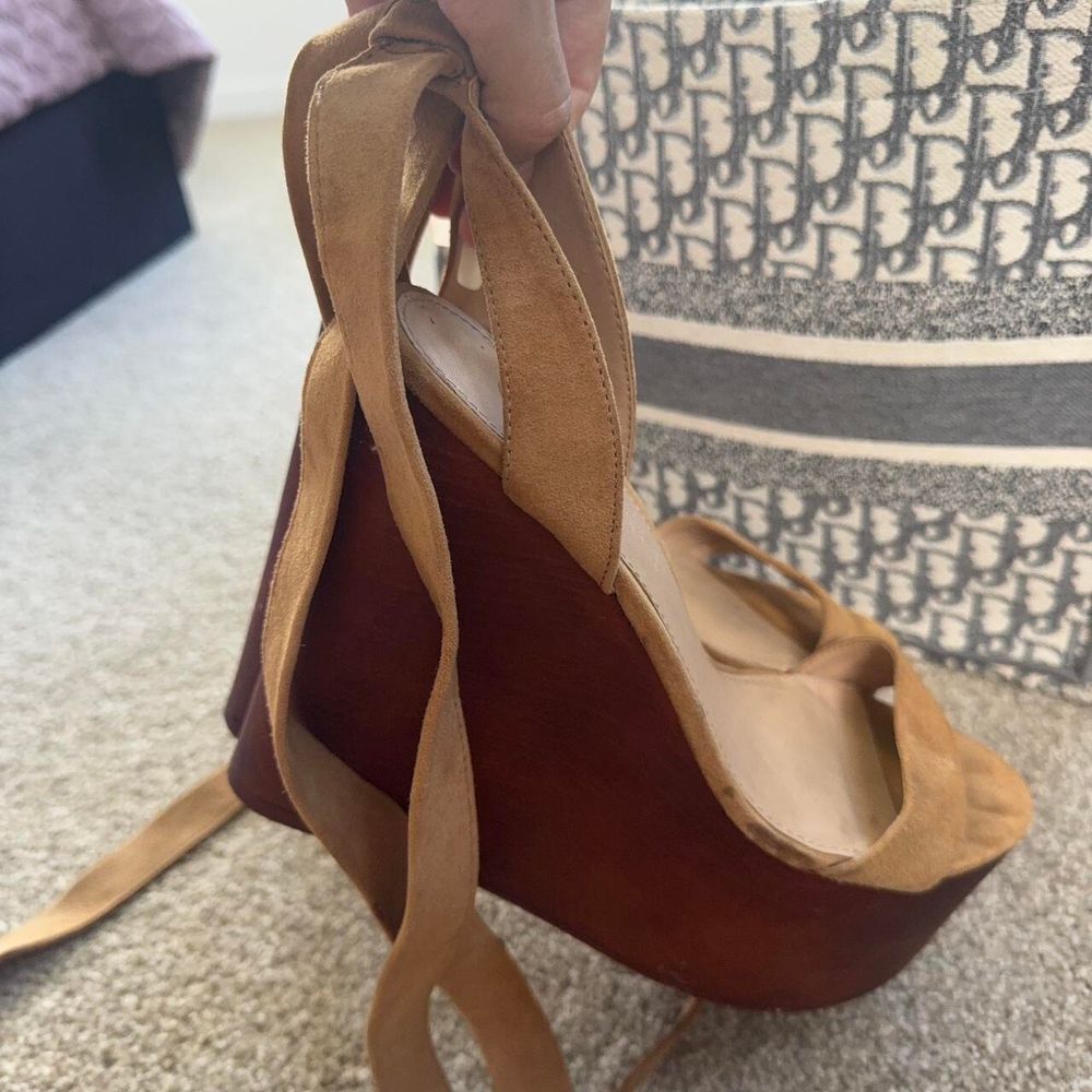 Sexy Tan Suede Platform Wedge Sandals
