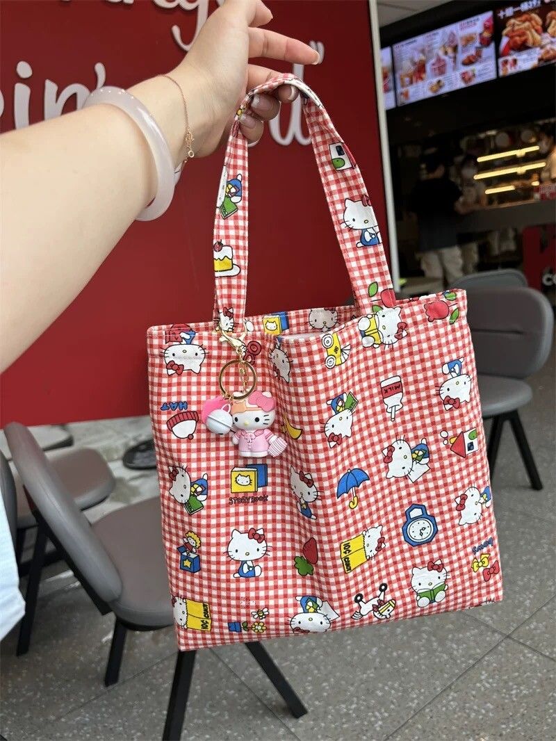 Brand New Candy Pop Adorble Hello Kitty Red & White Checkered Tote Bag