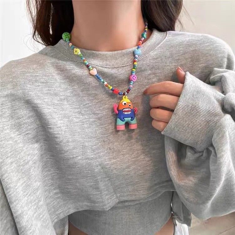 Brand New Rainbow Happy Chaos Monster Beaded Necklace