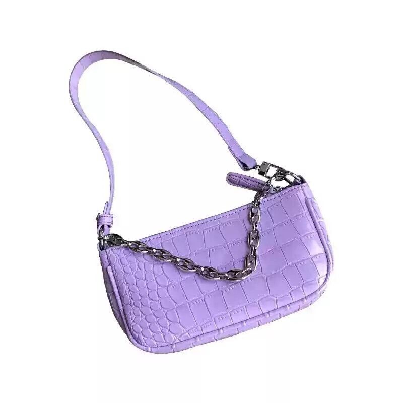 Brand New Purple Liliac Crocodile Leather Pattern Shoulder Bag