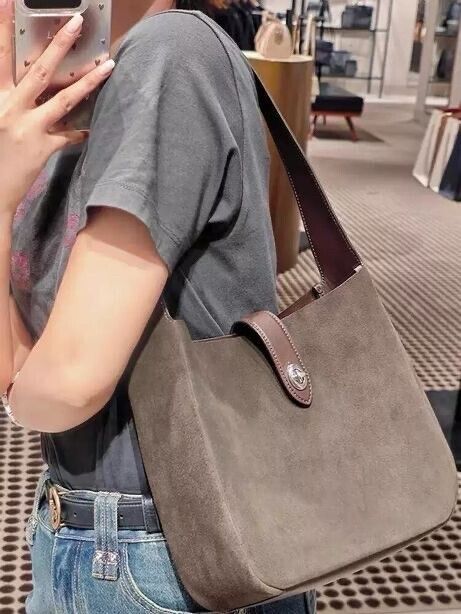 Brand New Suede Style Grey Shoulder Bag