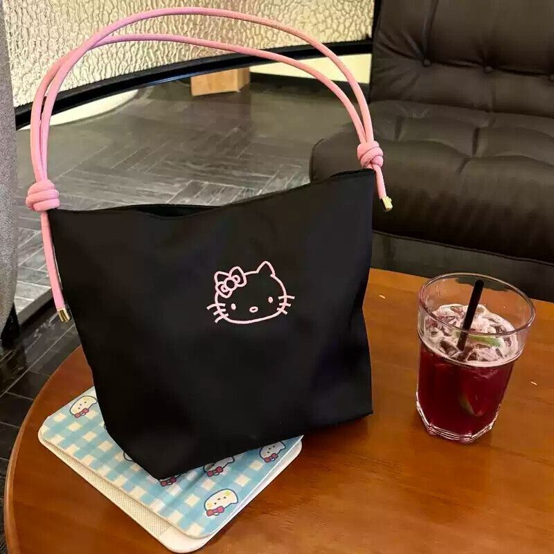 Brand New Black Hello Kitty Small Tote Bag With Pink Handles