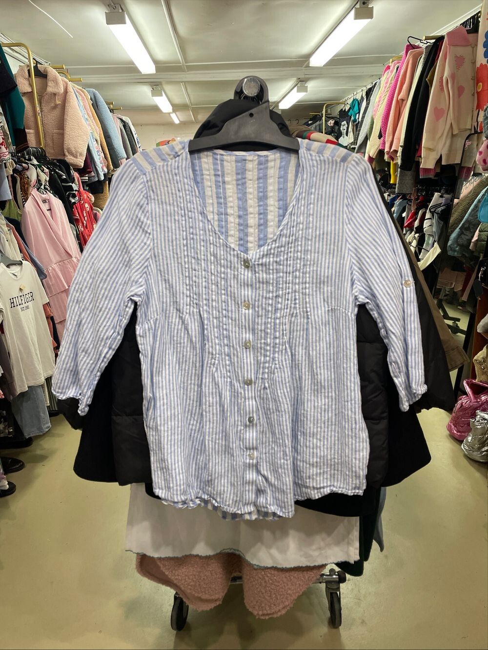 Sold! Excellent 100% Linen Blue & White Causal Style Striped Shirt Size 8