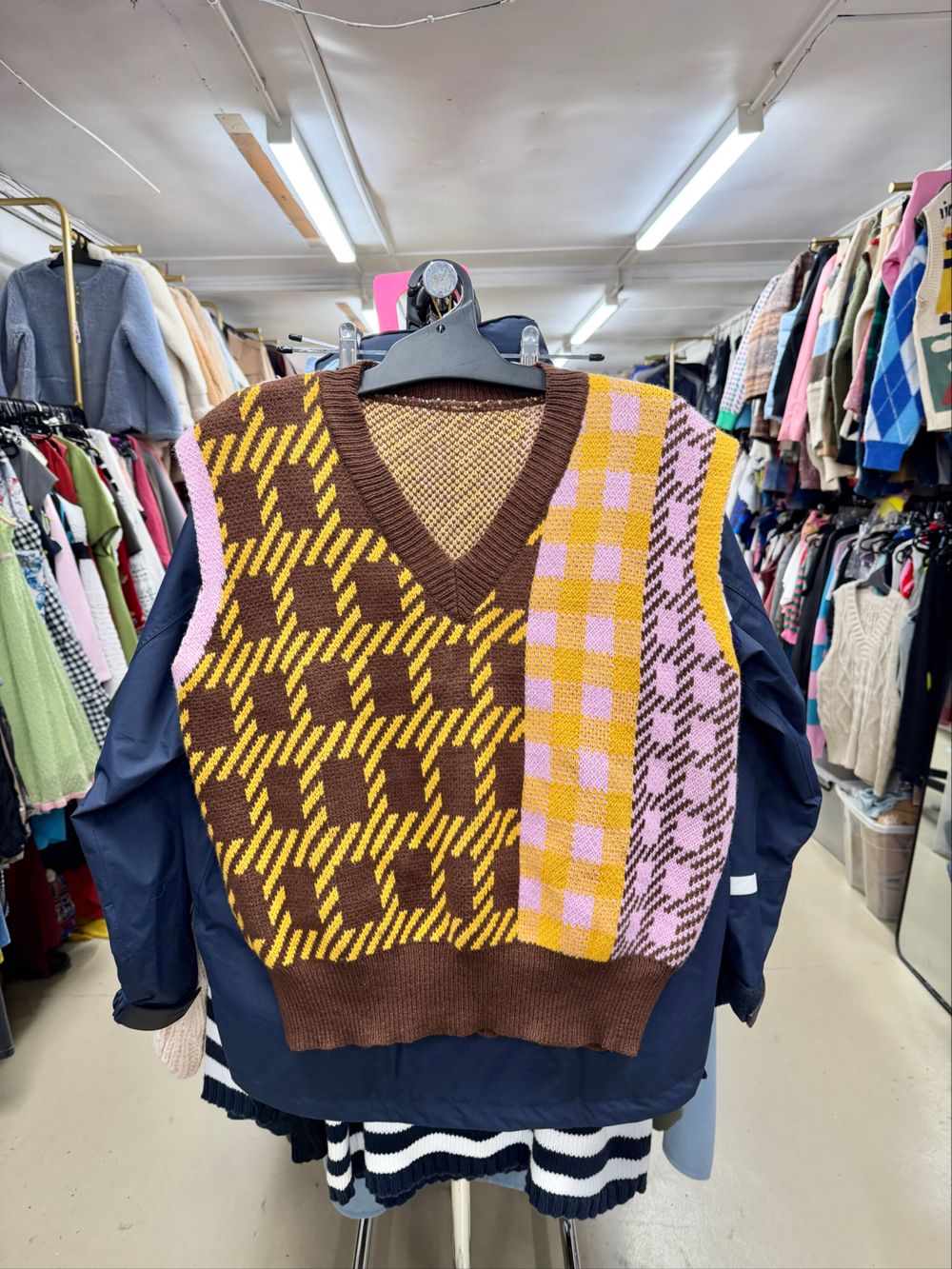 Brand New Cute Brown Gingham Patterned Knit Vest Size 12-14