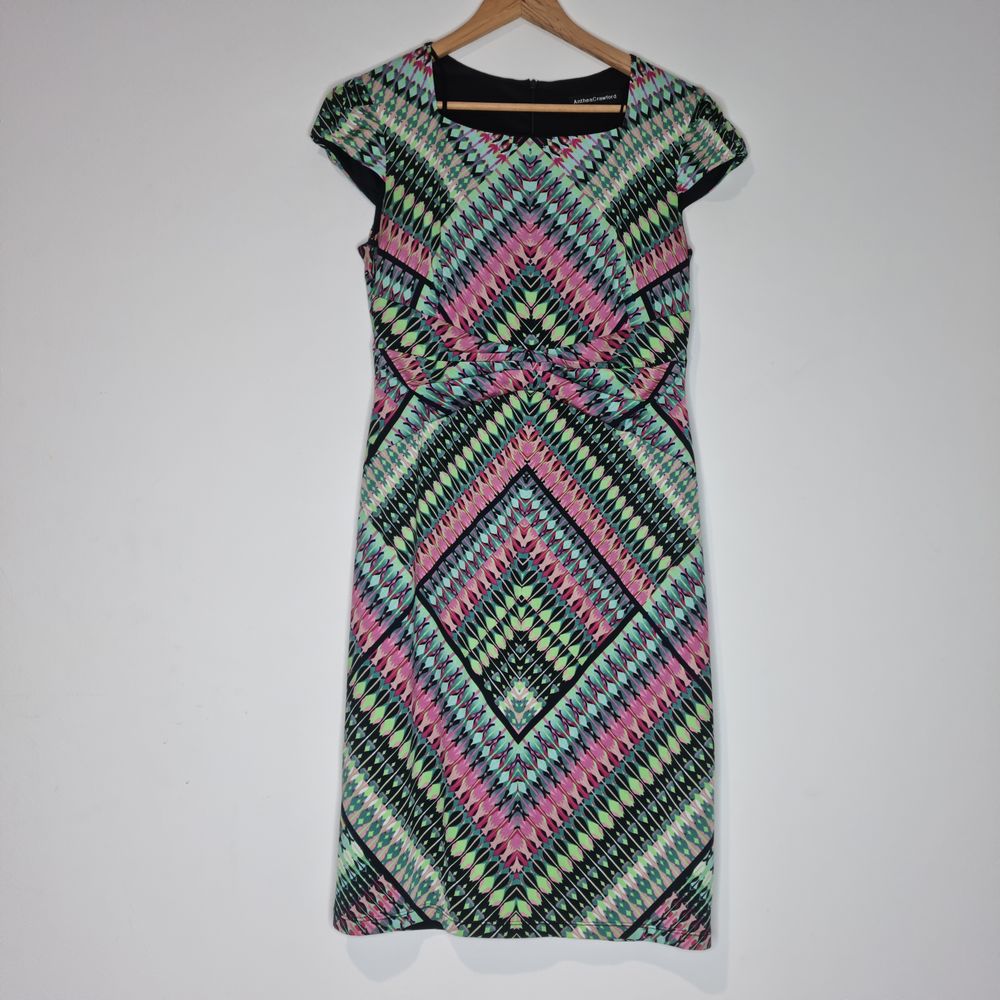 Anthea Crawford Size 12 Multicoloured Chevron Jersey Dress