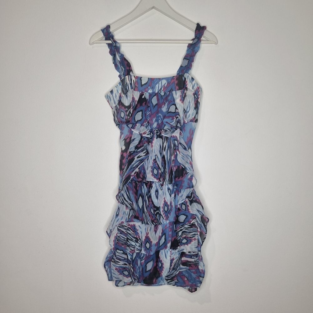 Chloe Size M Silk Blue Purple Ruffle Dress