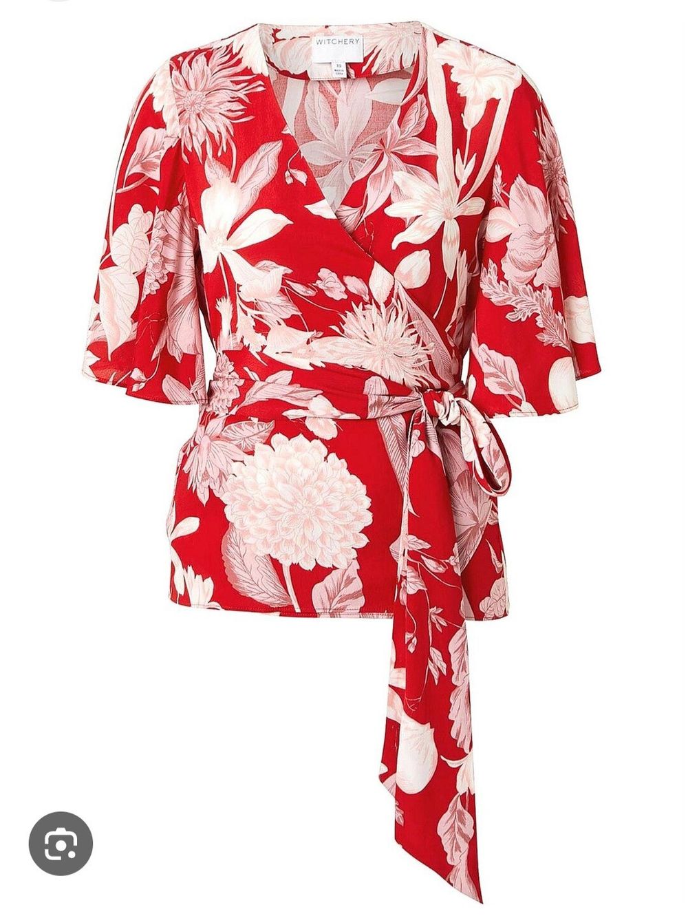 Witchey Size 12 Red Floral Wrap Blouse