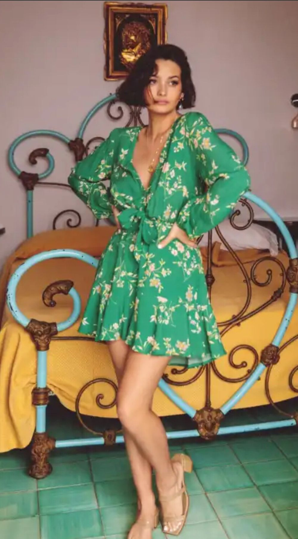Kivari - Kivari green floral long sleeve mini dress. Size XL on Designer  Wardrobe