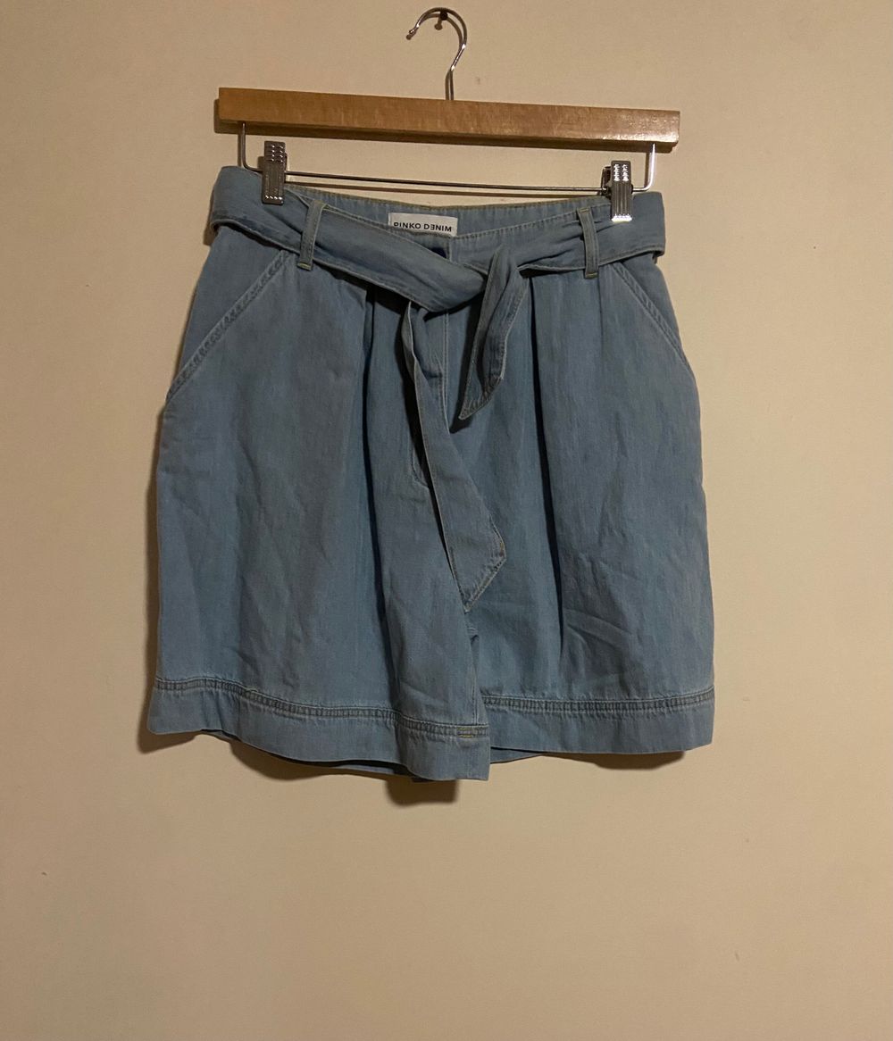 Pinko Denim Blue Belted Shorts