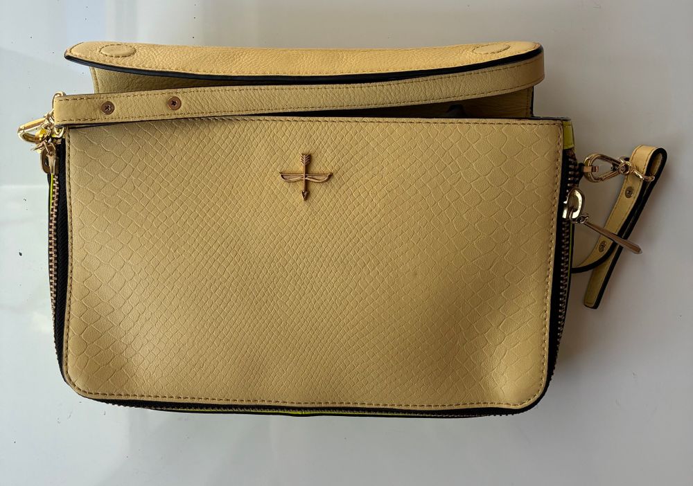 Pour La Victoire Yellow Reptile-embossed Leather and Neon Crossbody Bag