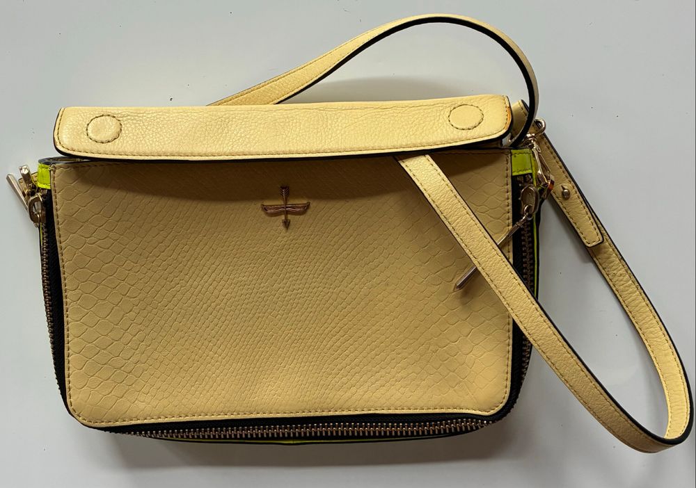 Butter yellow cross-body Reptile-embossed Leather and Neon Crossbody Bag