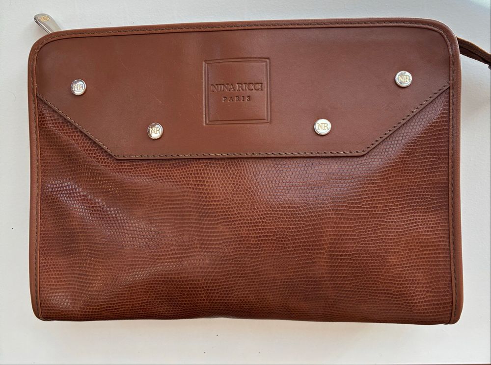 Vintage Nina Ricci Paris Lizard-Embossed Leather Clutch Bag - Made in Italy