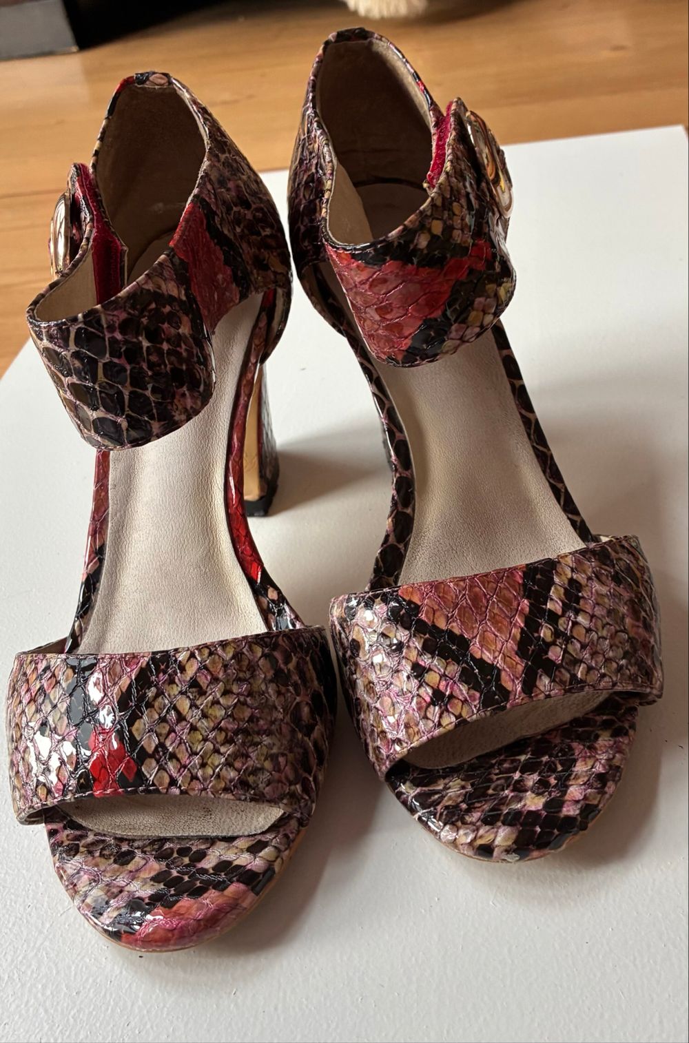 Authentic Vintage Bally Snakeskin Print Block Heel Sandals