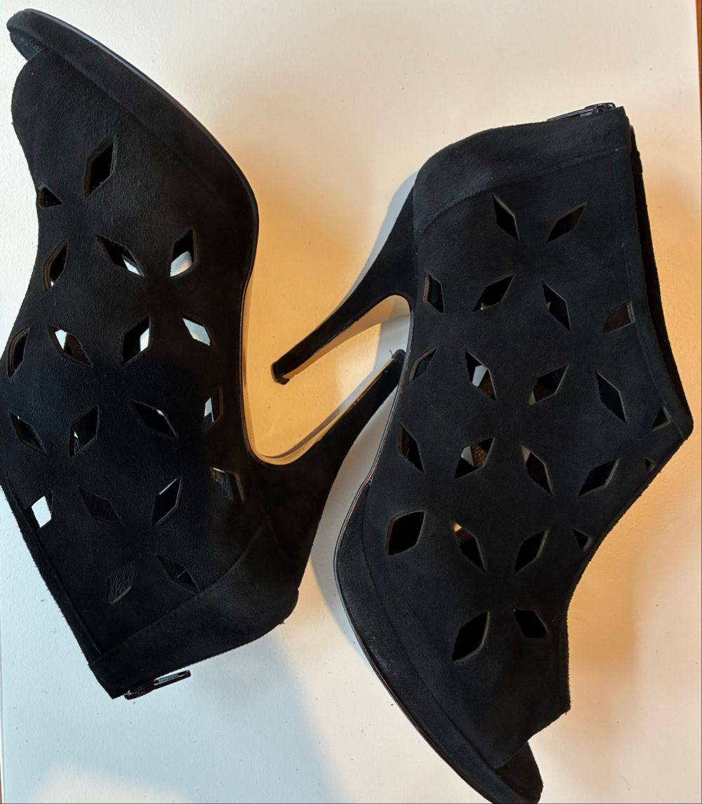 Kathryn Wilson Black Suede Laser-Cut Stiletto Heels
