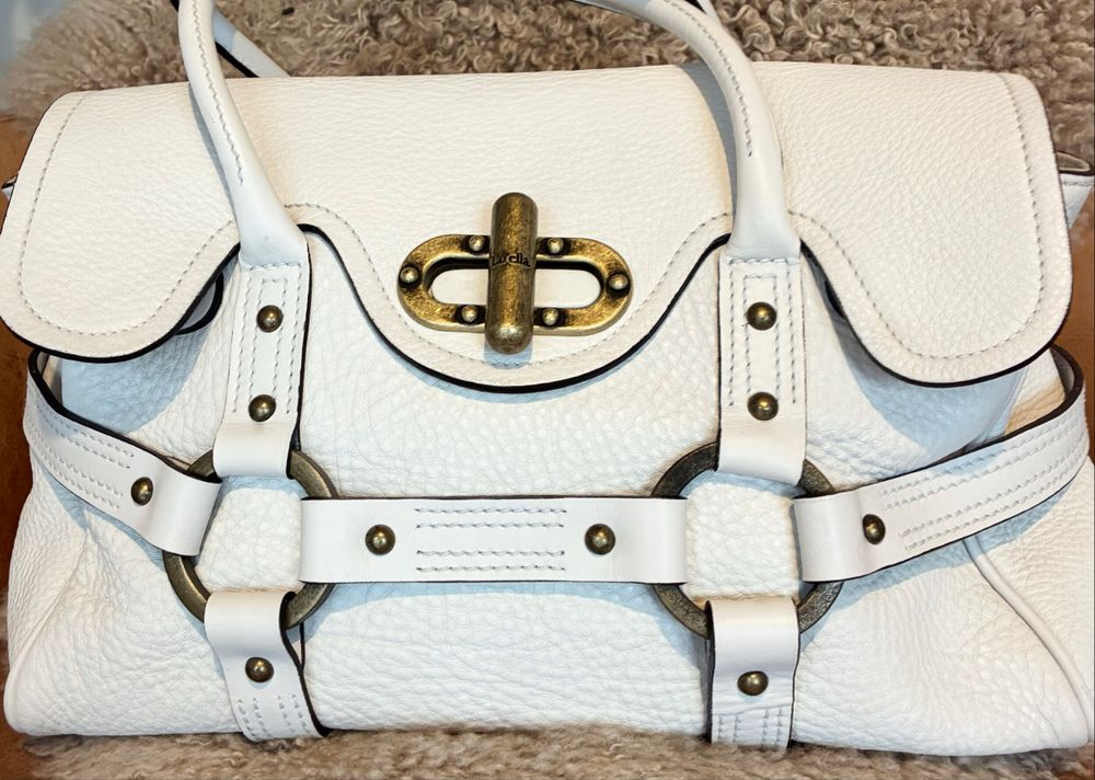 Luella Stevie Chalk White Pebbled Leather Y2K Designer Handbag