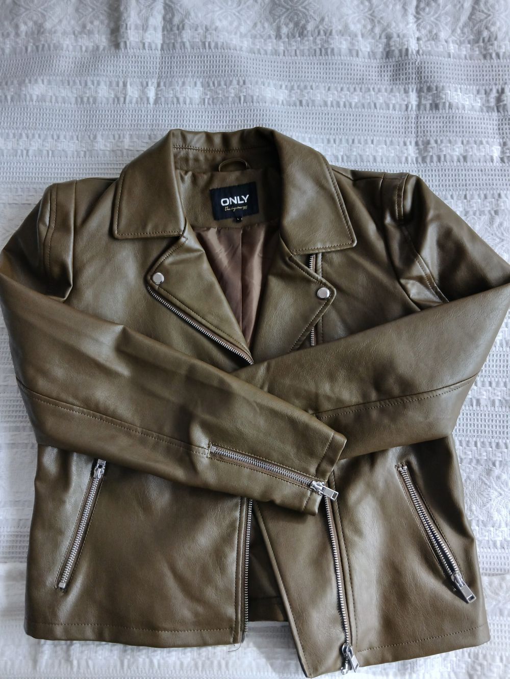 ONLY Green Faux Leather Biker Jacket