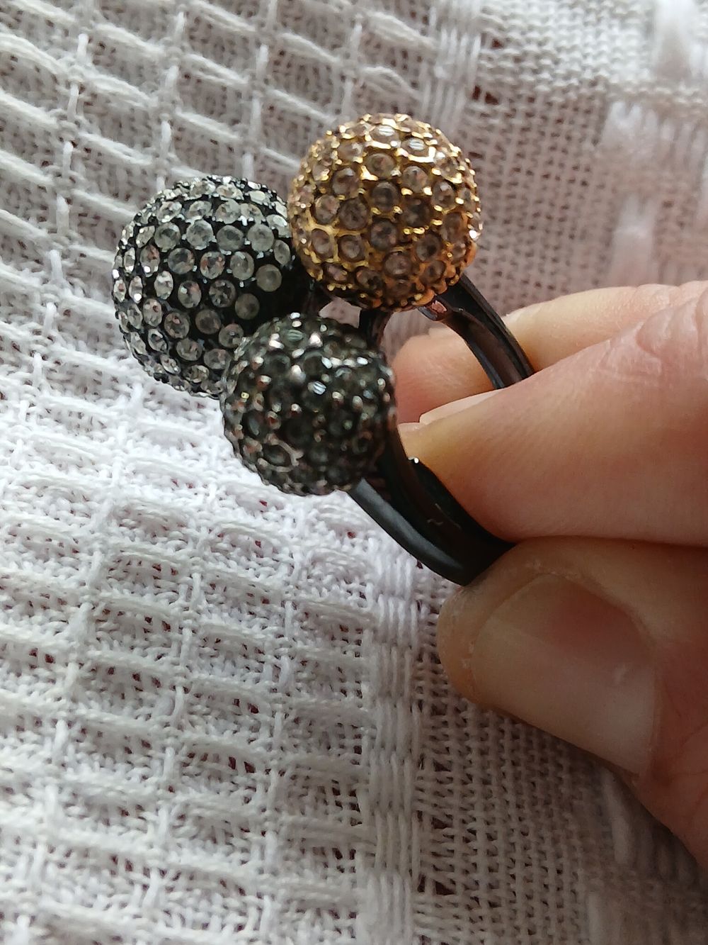 Stella & Dot Soiree Trio Pave Triple Ball Rhinestone Cocktail Ring
