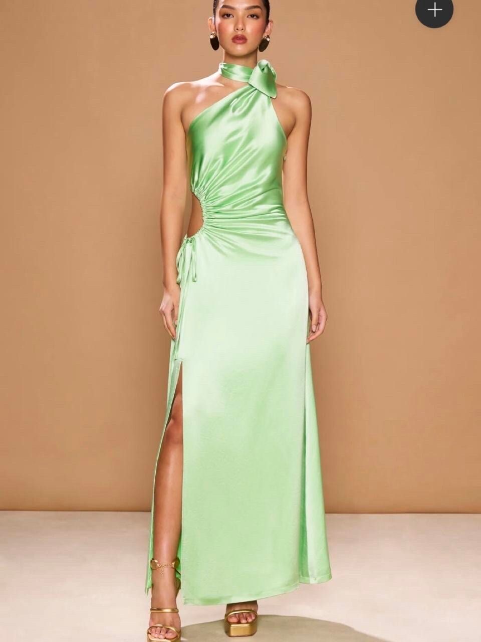 SONYA Pistachio Satin Cut Out Maxi Dress BNWT | Size 8