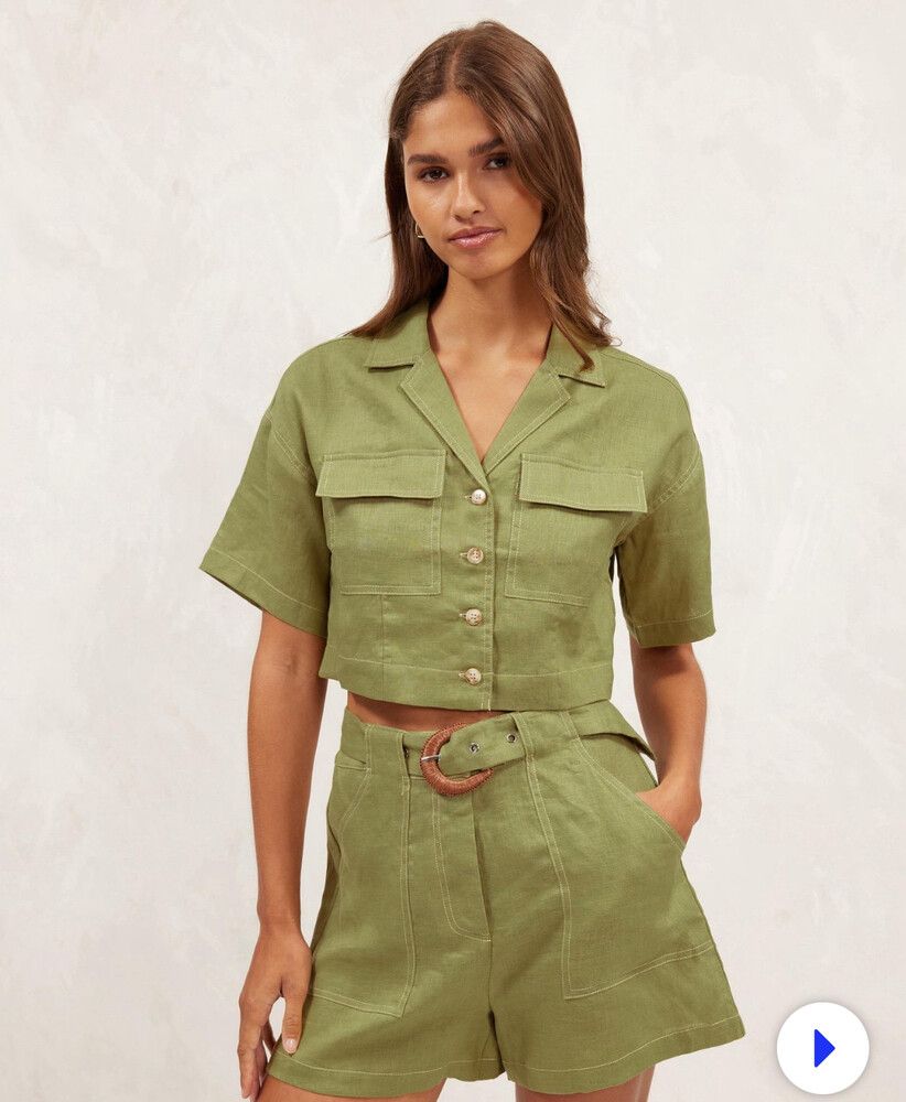 AERE Contrast Stitch Sage Green Linen Shirt (see other post for shorts)