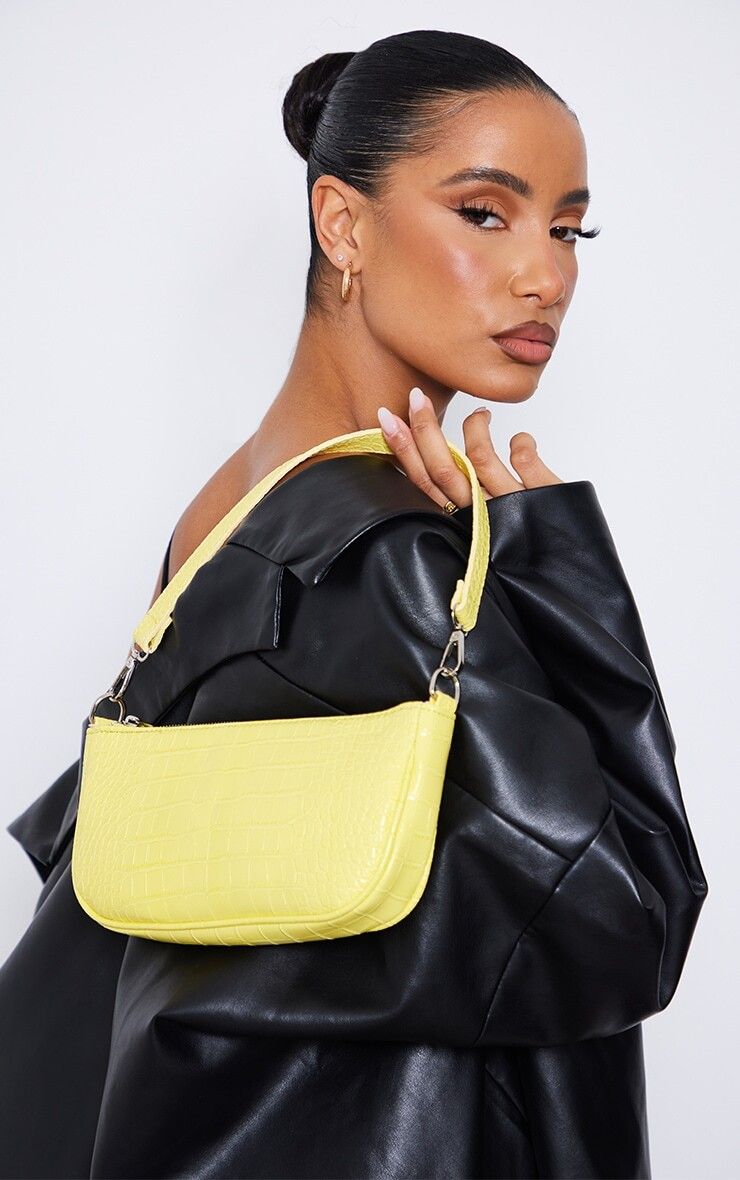 Brand New Yellow Crocodile Leather Pattern Shoulder Bag With Chain