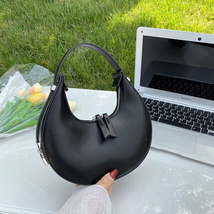 Brand New Chic Black Moon Shape Bag with Adjustable Shoulder Strap
