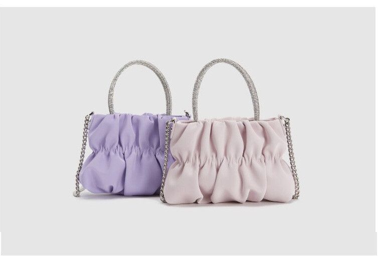 Brand New Soft Pink Cloudy Shiny Rhinestone Handle Shoulder Bag With Chain