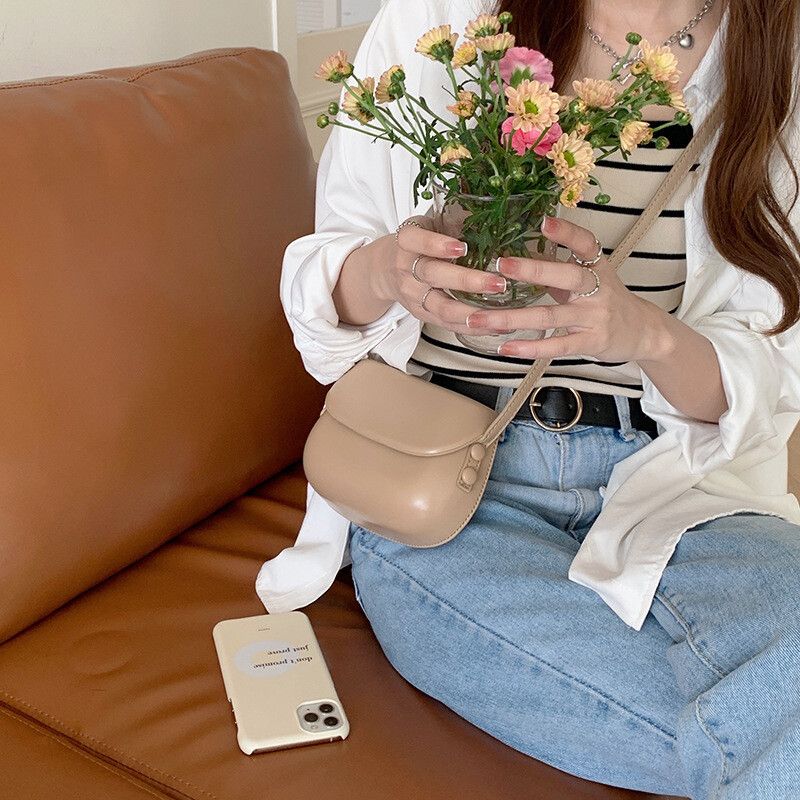 Brand New Sleek Beige Hard Body Shape Bag With Strap