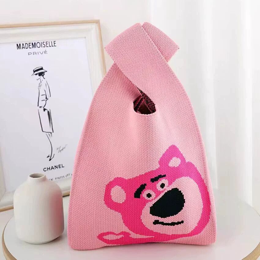 Brand New Soft Pink Bear Bear Knitted Bag With Shoulder Strap