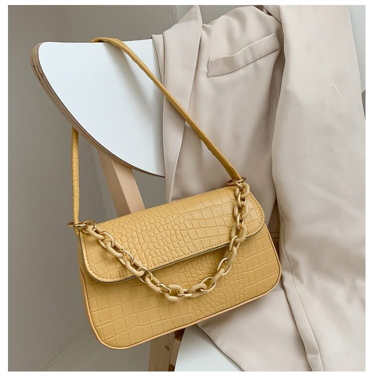 Brand New Yellow Leather Style Shoulder Bag With Chain Strap