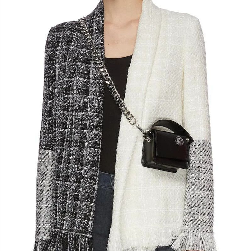 Brand New Unique Black Mini Square Thicker Silver Chain Crossbody Bag