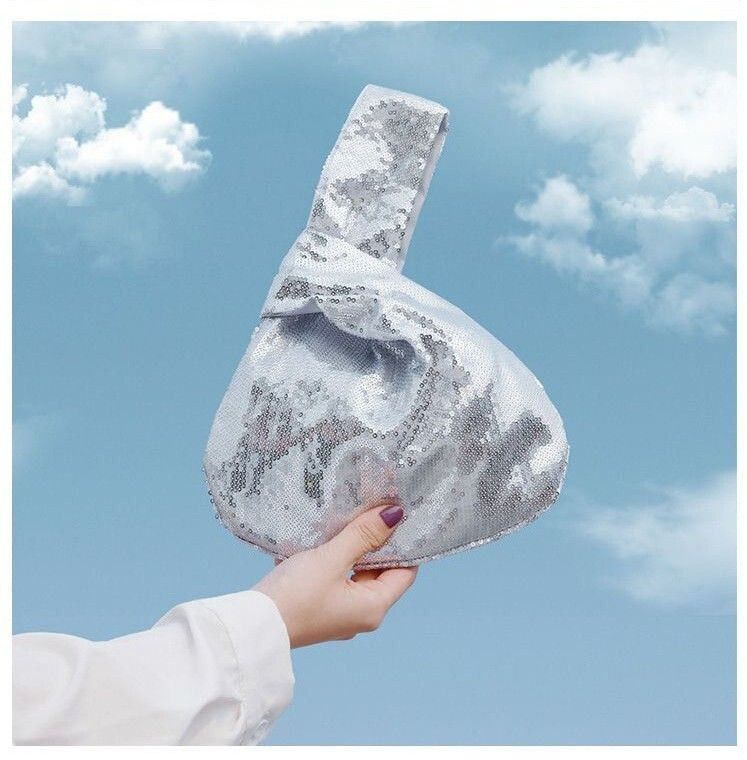 Brand New Shine Silver Sequin Knot Handbag