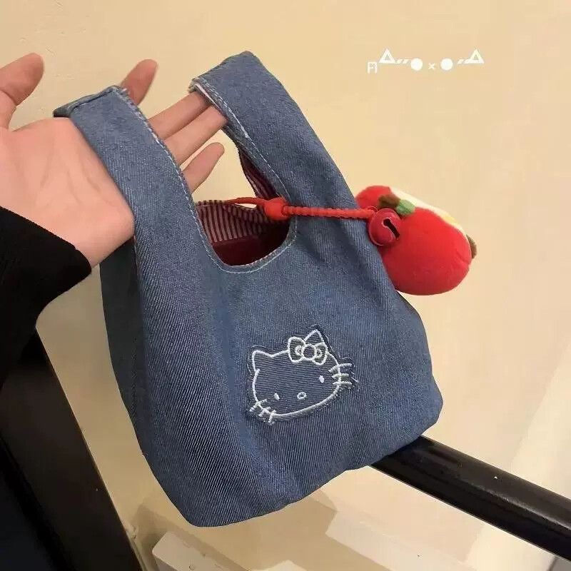Brand New Hello Kitty Denim Mini Tote Handbag With Strap