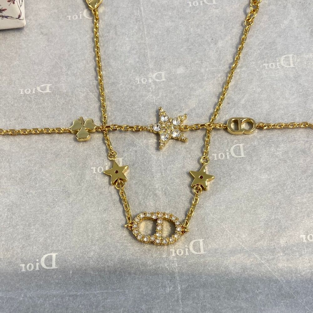 Authentic Dior 2 Pieces Set Gold-tone CD Tag Crystal Pearl Bracelet