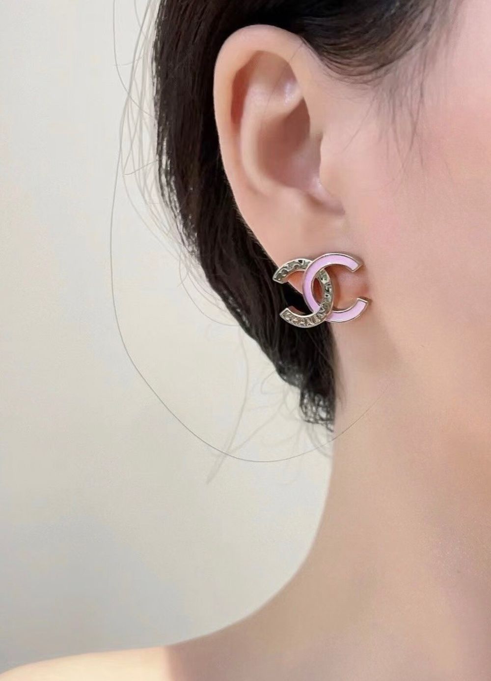 Authentic Chanel Pink Enamel CC Stud Earrings