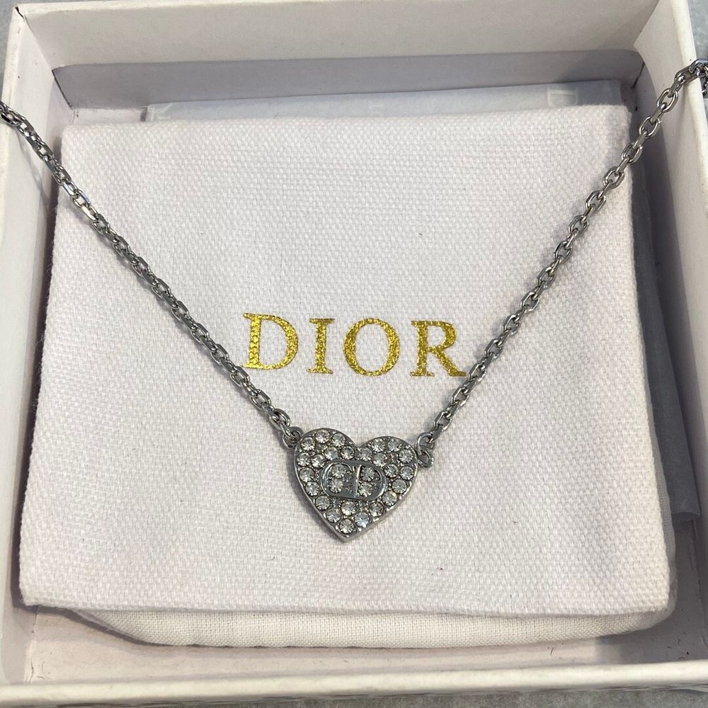 Authentic Dior silver-tone White CD Logo Necklace