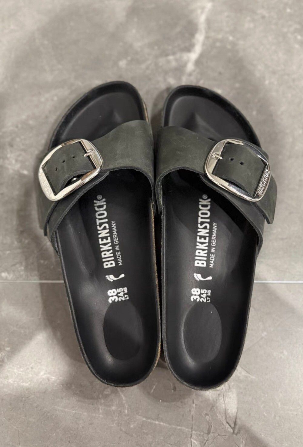 Birkenstock Madrid Big Buckle Oiled Leather Narrow Fit Sandals 'Black