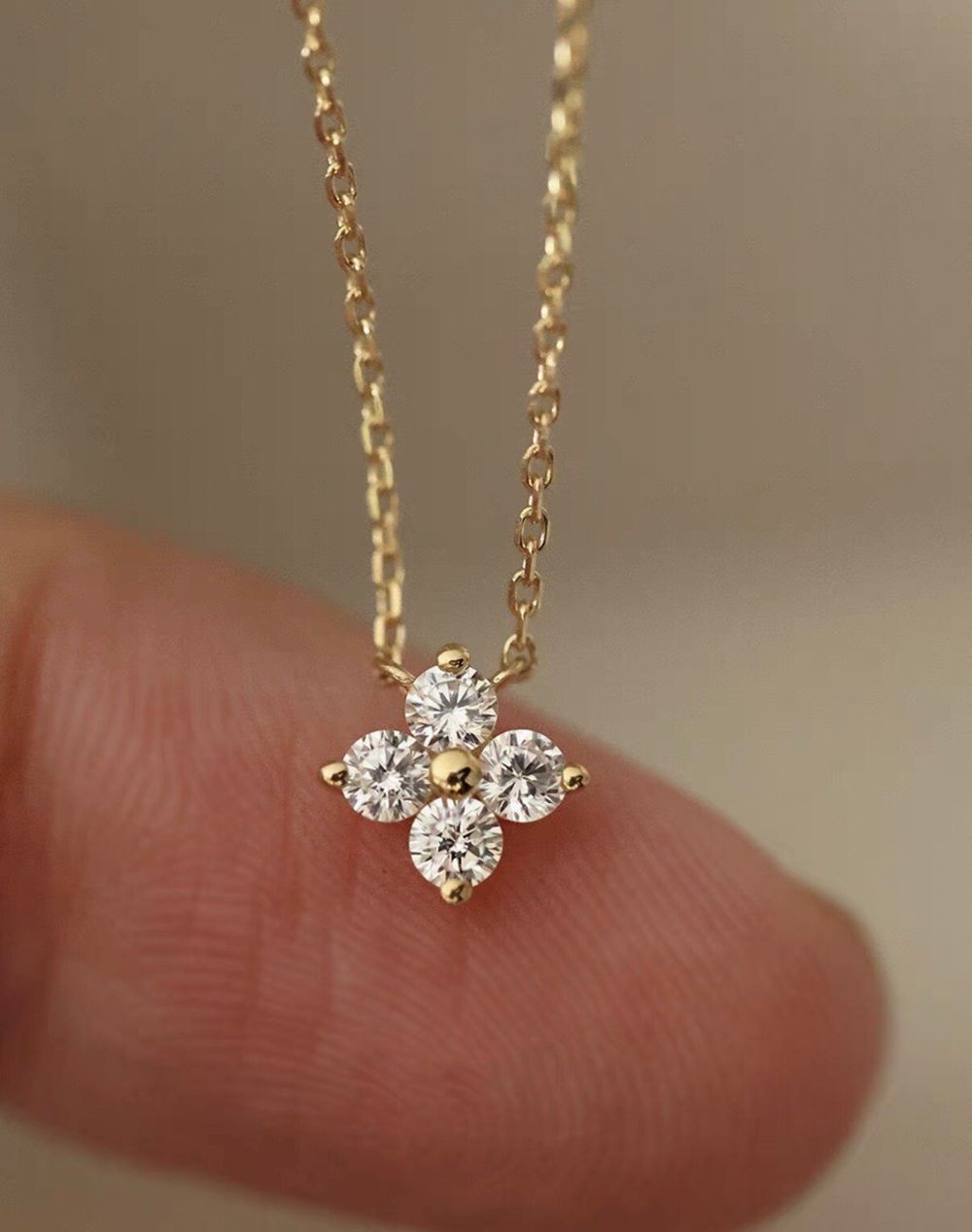 14k Gold Petals Four Clovers Necklace Super Shiny Polished