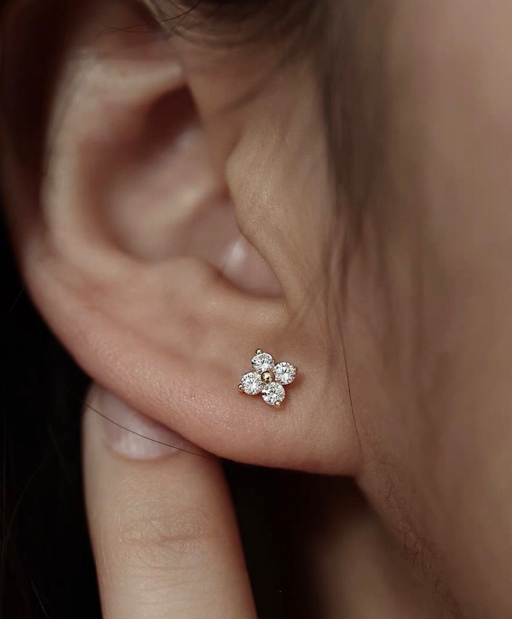 14k Gold Petals Four Clovers Drop Earrings