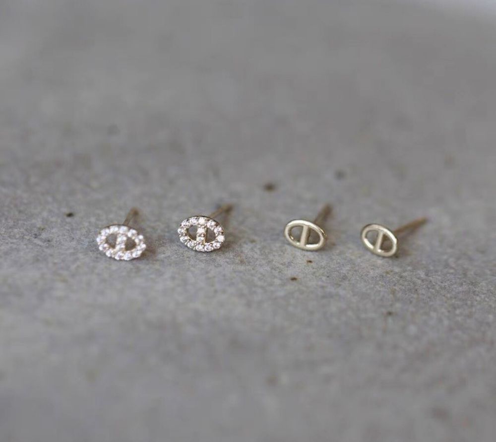 14k Gold 2xPairs Pig Nose Earrings with Crystal