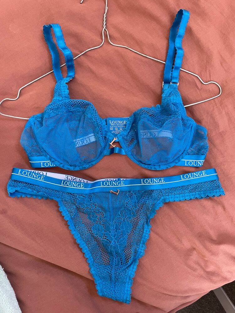 LOUNGE liberty balcony bra and thong set cobalt blue