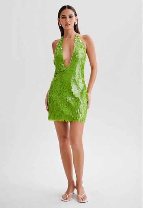 meshki green sparkly dress Elaine Chiffon Beaded Maxi Dress - Green main image 0