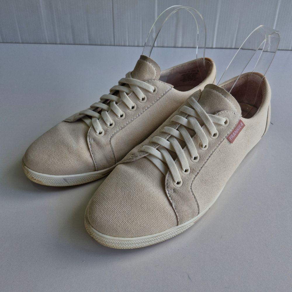 Frankie4 Tabitha Beige Canvas & Suede Lace Up Sneakers Size 9