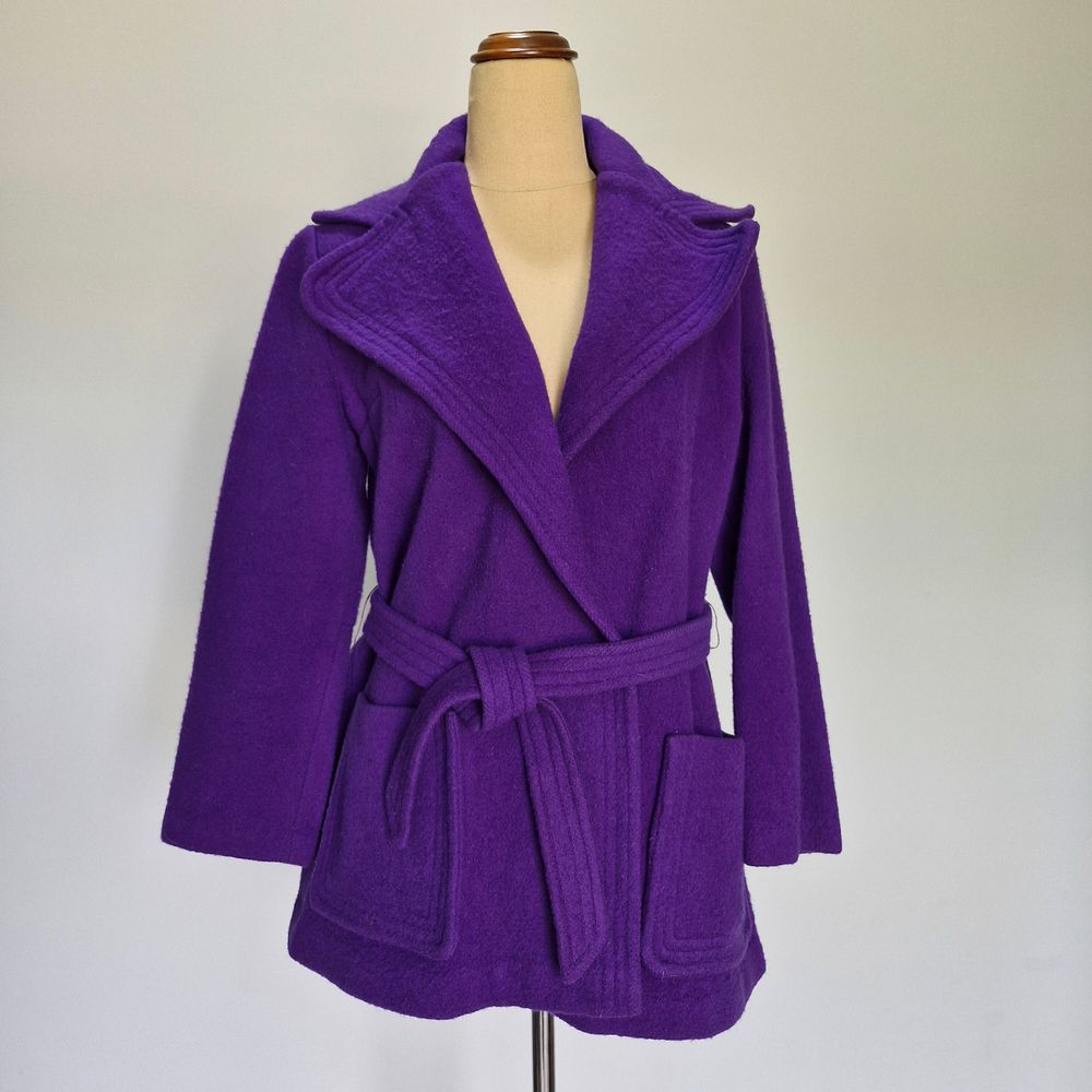 Julian Haye Purple Felted Wool Collared Jacket with Belt Vintage 70s Size SSW