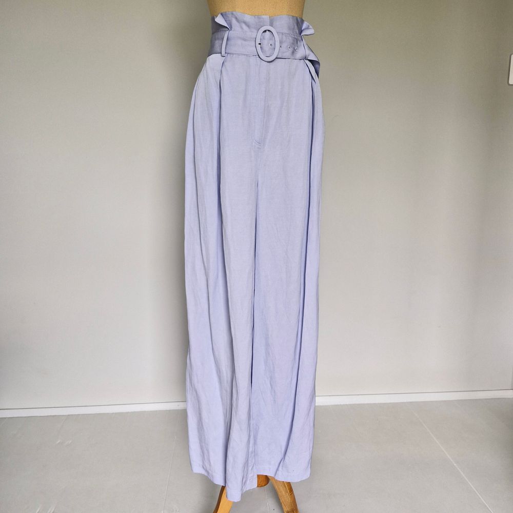 Sheike Devotion Blue Linen Blend High Rise Wide Leg Pants with Belt Size 14